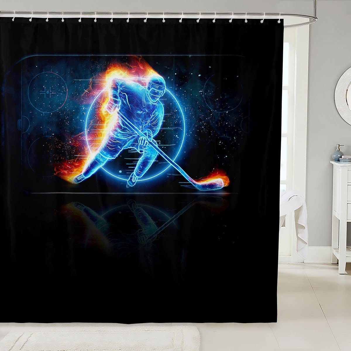 Premium Waterproof Hockey Shower Curtain - Heavy Duty Luxury Fabric Bathroom Decor for Sports Fans, Hotels & Dorms - 72x84 Inch Machine Washable with Grommets - Perfect for Game Day, Themed Bathrooms & Sports Lovers