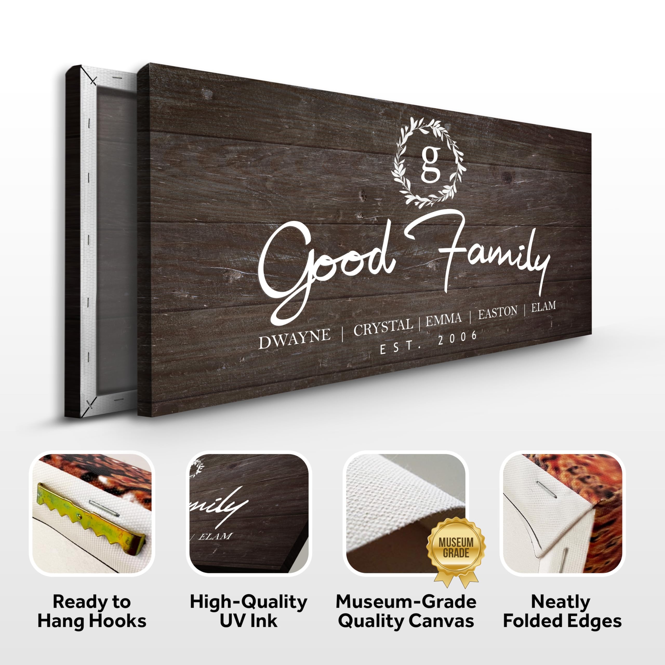 Personalized Family Name Sign - Custom Last Name Wall Decor Canvas for Living Room, Fireplace, Kitchen & Front Door - Monogram Family Sign with Dark Background 60