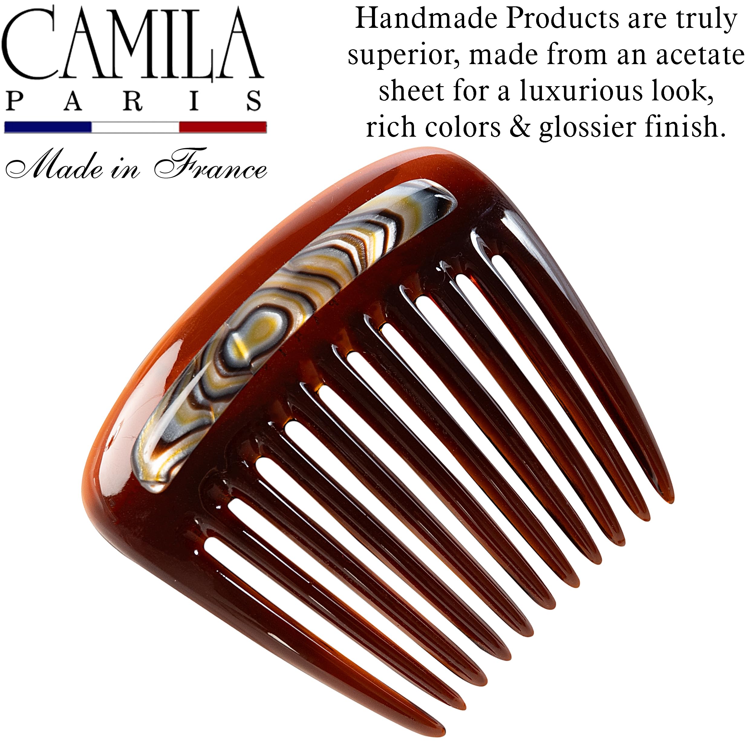 Camila Paris CP3767 French Hair Side Comb - Small Rounded Tortoise Shell Hair Clip for Women | Strong Hold No Slip Hair Accessory for French Twist, Bun & Chignon Hairstyles | Made in France | Perfect for Weddings, Parties & Everyday Elegant Styling