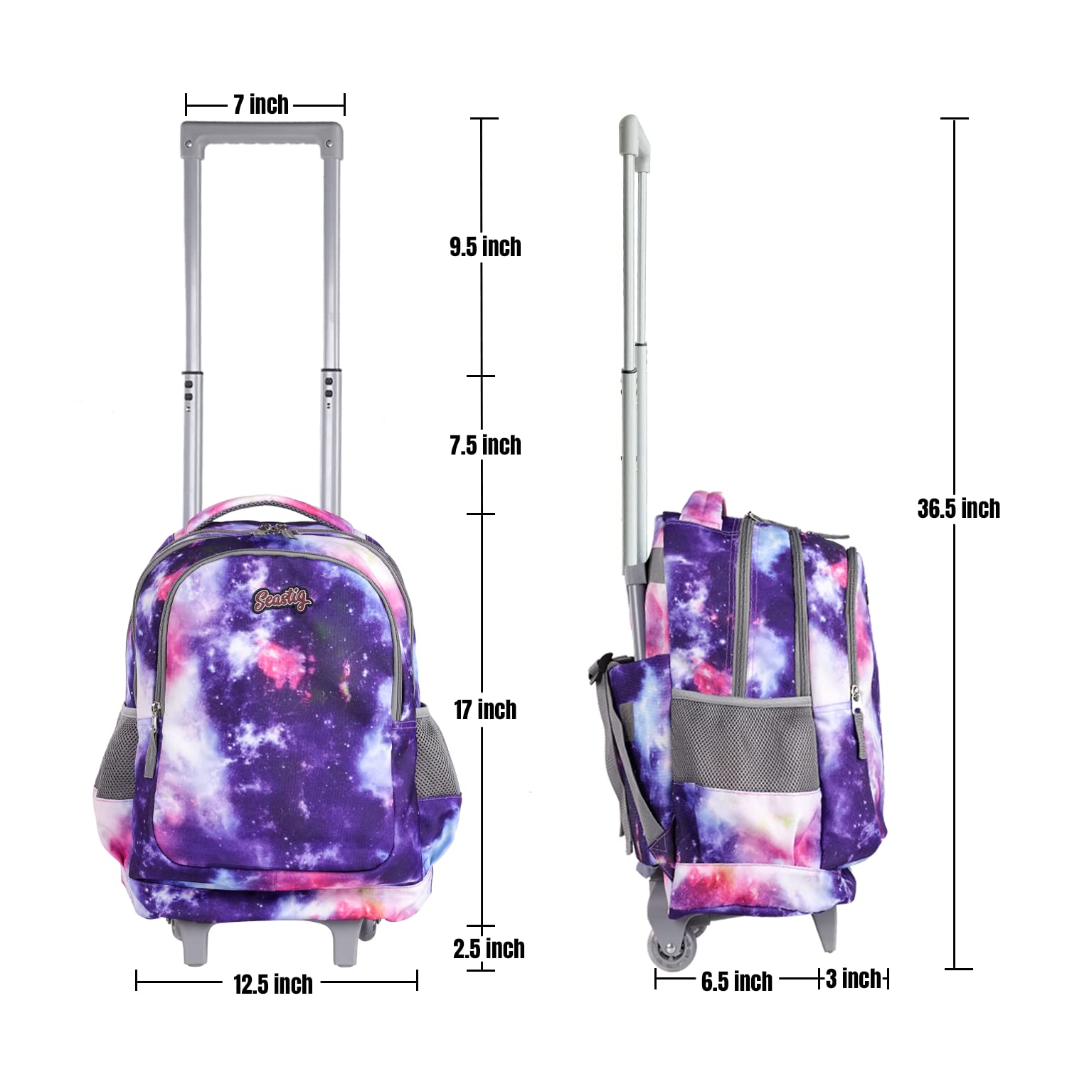 Seastig 18-Inch Rolling Backpack for Kids - Double Handle Wheeled Backpack with Detachable Lunch Bag Set for School, Travel & Daily Use - Perfect for Boys & Girls