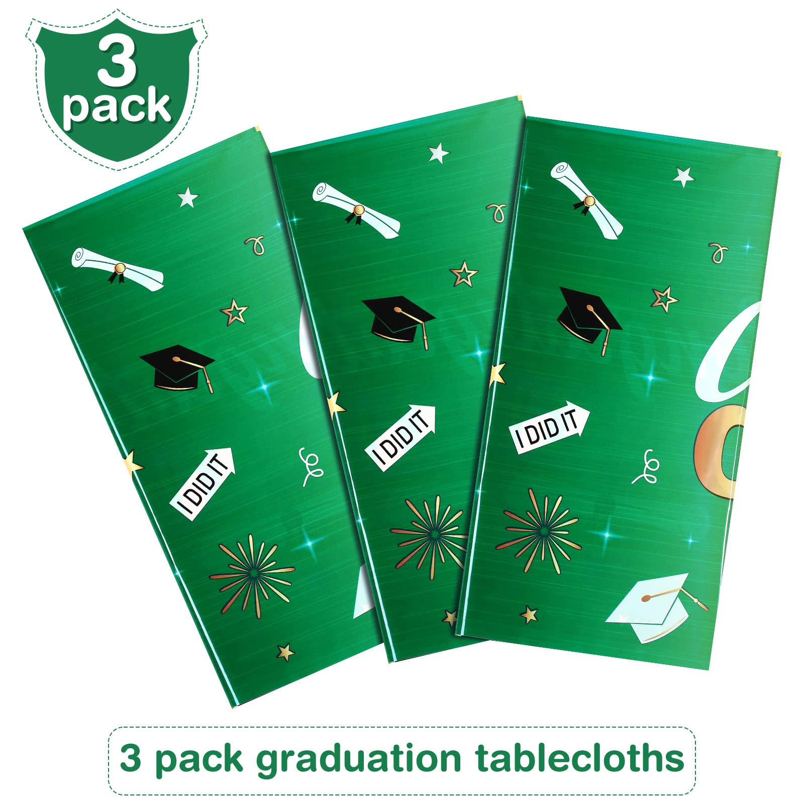 Tudomro 3-Pack Graduation Tablecloths - Class of 2023 Congratulations Grad Decorations for College & High School Prom Parties (Green) - Perfect for Graduation Ceremonies, Banquets & Celebration Decor