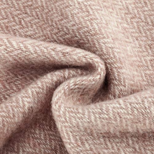 Premium Herringbone Wool Blanket - Queen Size Beige Throw for Bed & Sofa - Soft Warm Winter Blanket for Home, Office, and Travel