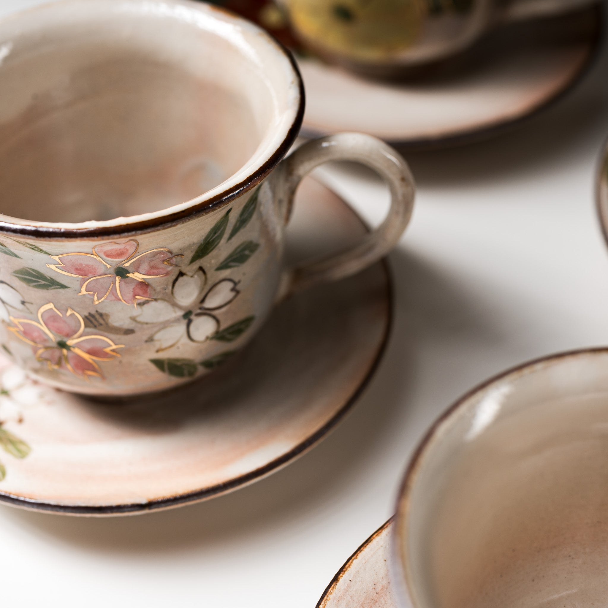 Handmade Kyoto Kiyomizu Ware Mini Espresso Cup Set - Marguerite Design | Authentic Japanese Ceramic Coffee Cups for Espresso, Cappuccino & Tea | Perfect Gift for Coffee Lovers & Home Decor
