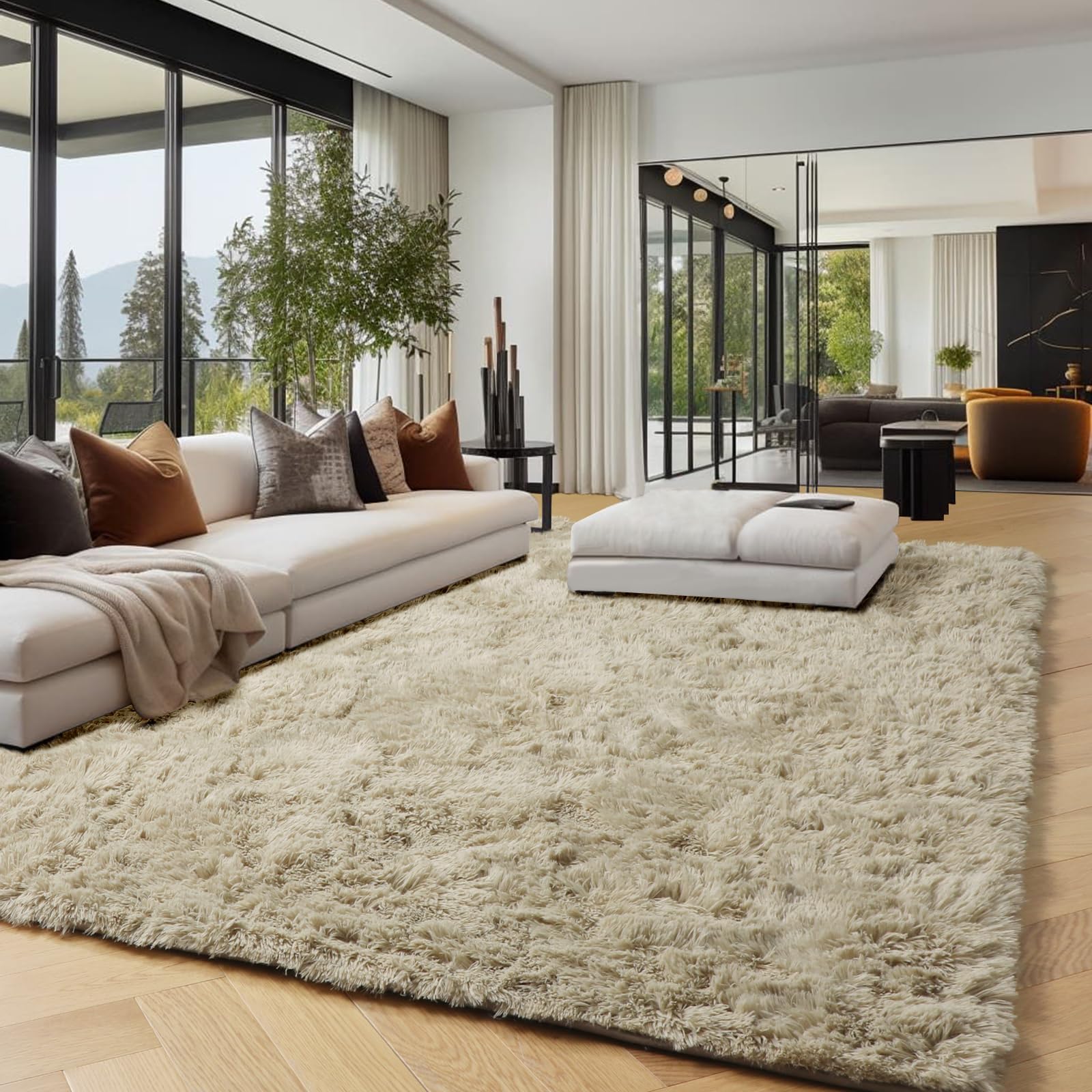 PAGISOFE Fluffy 5x7 Shag Area Rug - Ultra Soft Plush Fur Beige Carpet for Living Room, Bedroom, Nursery & Dorm Decor | Modern Fuzzy Shaggy Rug for Cozy Home & Kids Room (Indoor Use)