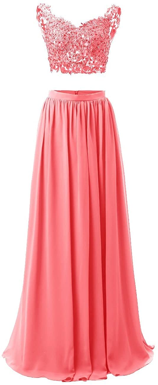 2 Piece Prom Dress Long Lace Ball Gown Beaded Chiffon Evening Dress for Women - Elegant Formal Gown for Homecoming, Wedding, Quinceañera & Special Occasions