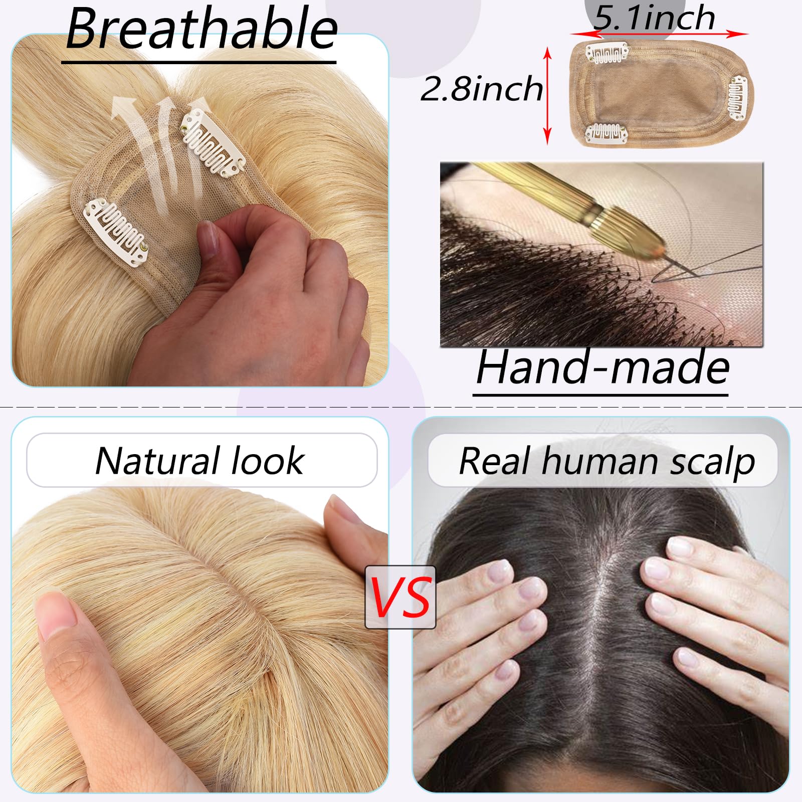 18 Inch Real Human Hair Toppers for Women with Thinning Hair - Silk Base Clip-in Hair Topper with Bangs for Hair Loss & Grey Hair (Ash Blonde Mix Bleach Blonde) | Perfect for Daily Wear, Special Occasions & Confidence Boosting