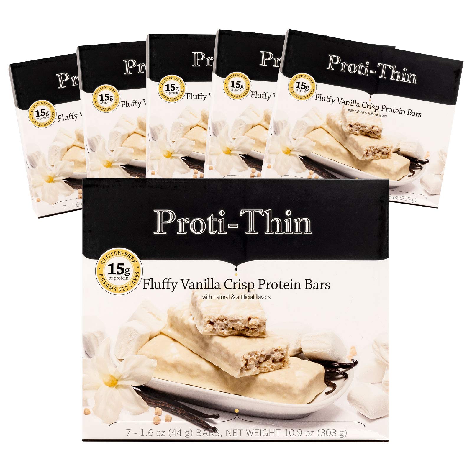 Proti-Thin Fluffy Vanilla Crisp Protein Bars - 15g Protein, Low Calorie, Low Carb, Keto & Ideal Protein Diet Friendly, Gluten Free Snack (6 Boxes) | Perfect for On-the-Go Energy, Post-Workout Recovery & Healthy Weight Management