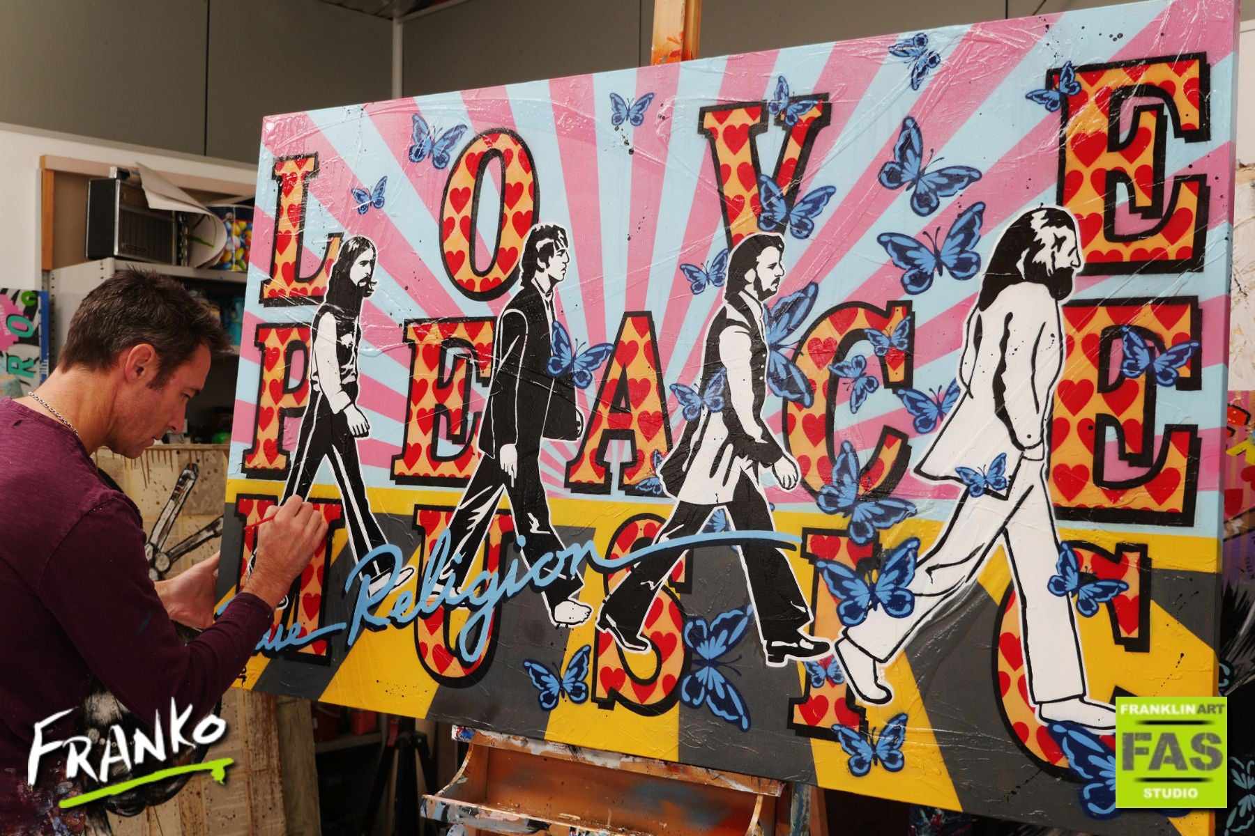 The Beatles Pop Art Painting - 160cm x 100cm Large Wall Decor for Living Room, Bedroom & Music Studio - Love Peace Music Inspired Canvas Artwork