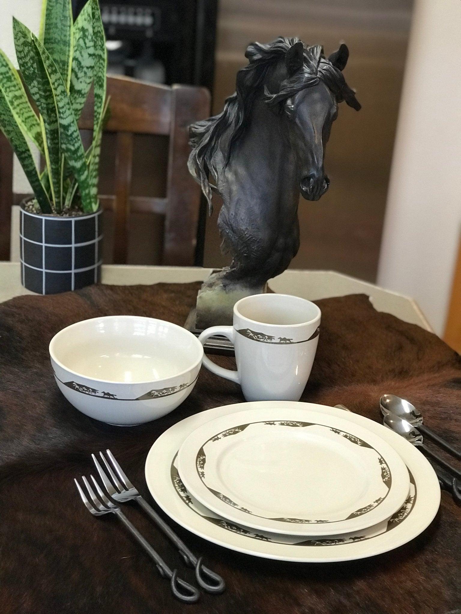 Premium Horses Wide Open Dinnerware Set - 16-Piece Porcelain Tableware for Elegant Dining, Perfect for Weddings, Parties & Home Decor