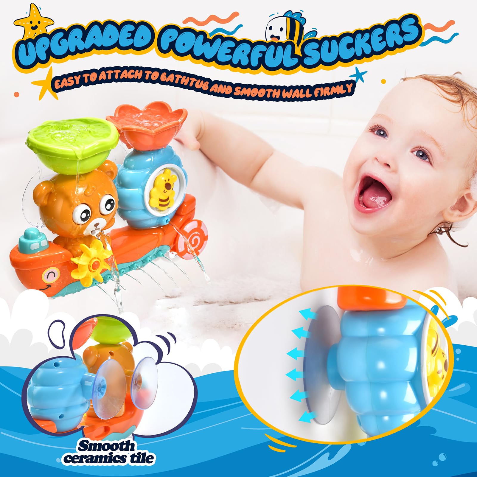 Best Bath Toys for Toddlers 1-5 Years - Waterproof Baby Bathtub Toys for Boys & Girls - Sensory Bath Time Fun for 6-18 Months - Perfect Gift for Birthdays & Holidays - Great for Splashing, Learning & Developing Motor Skills