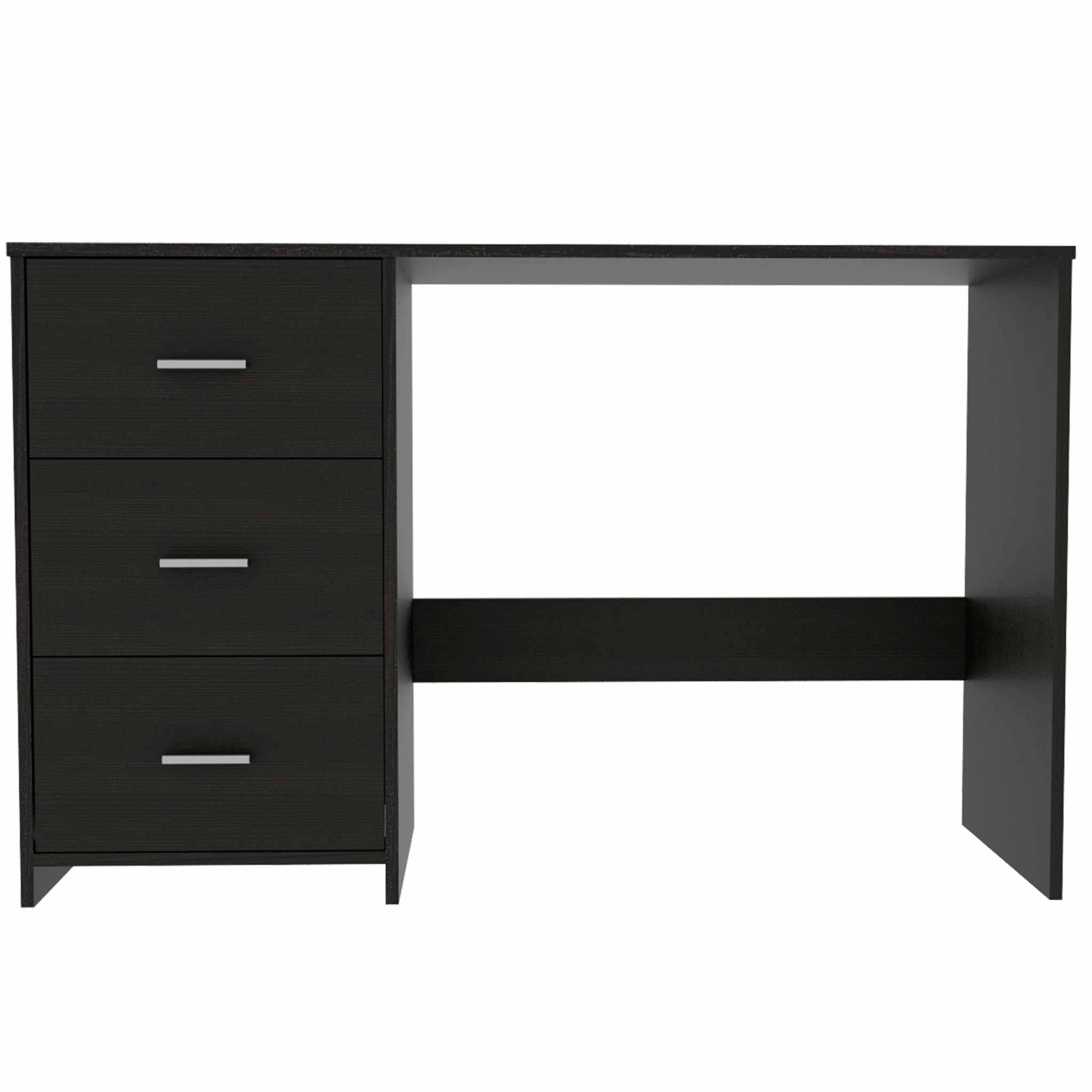 3-Drawer Black Writing Desk with Metal Handles - Modern Home Office Furniture for Small Spaces, Study Rooms & Dorm Organization