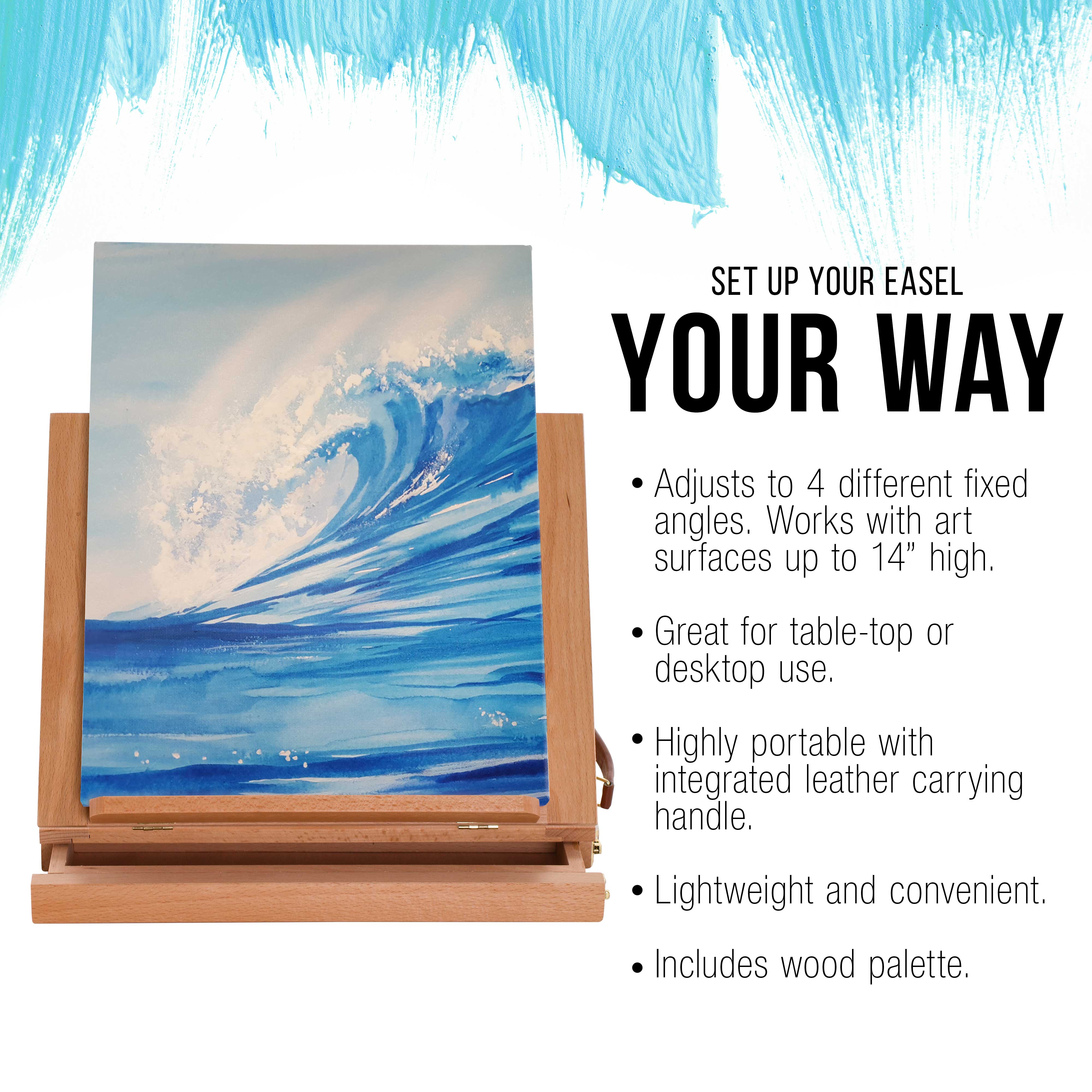 Solana Adjustable Wood Art Easel - Portable Beechwood Tabletop Easel with Storage Drawer & Palette for Painting & Drawing - Perfect for Artists, Students & Hobbyists at Home, Studio or Classroom