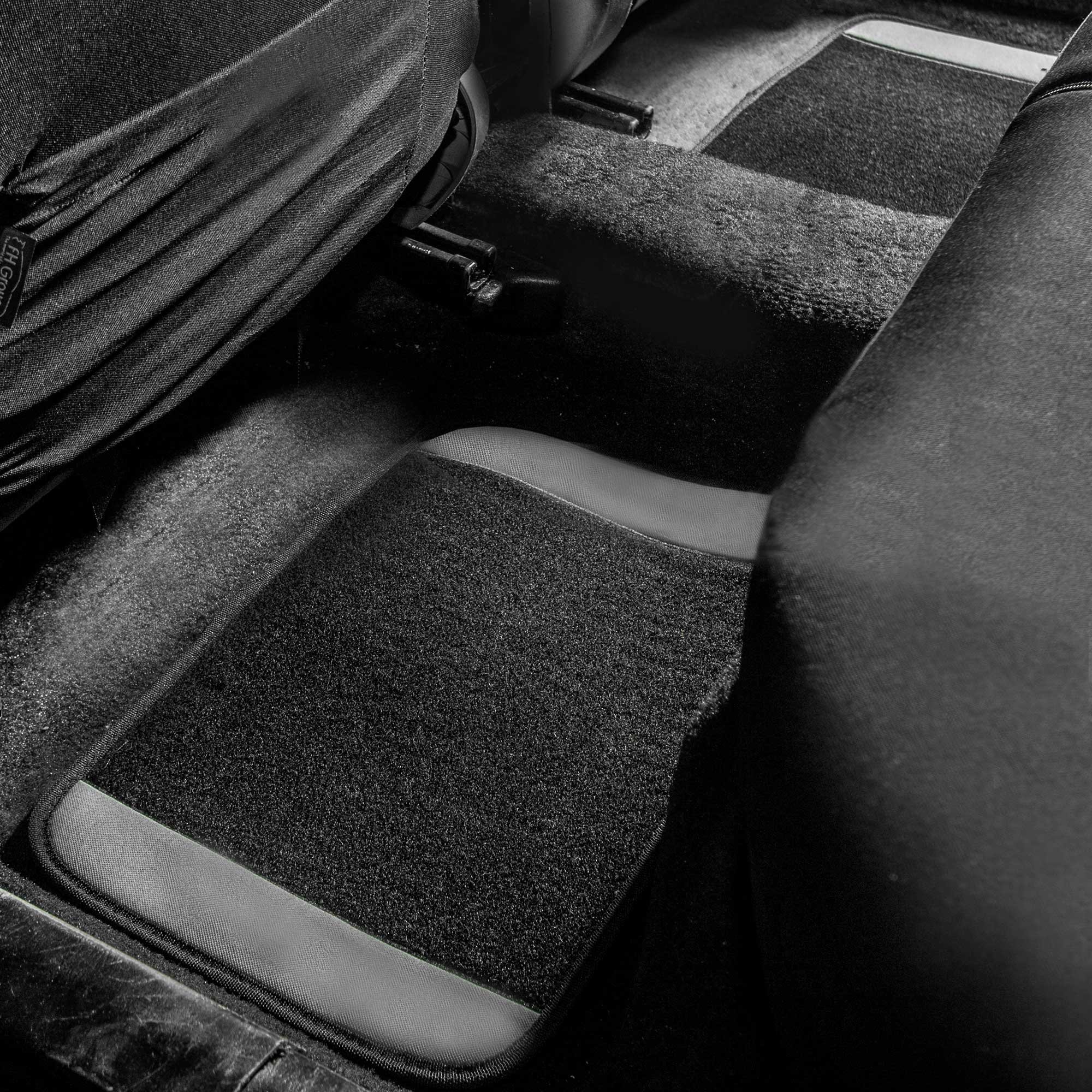 TLH Unique Flat Cloth Universal Car Seat Covers Full Set with Matching Floor Mats - Gray Color for Sedans, SUVs & Vans | Perfect for Road Trips, Daily Commutes & Family Travel