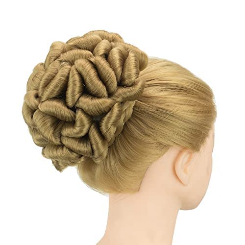 IMISSU Large Braided Messy Curly Hair Scrunchies - Chignon Bun Maker, Donut Hairpiece for Dancers, Wig Updo Accessory (Golden Brown) | Perfect for Parties, Weddings & Dance Performances