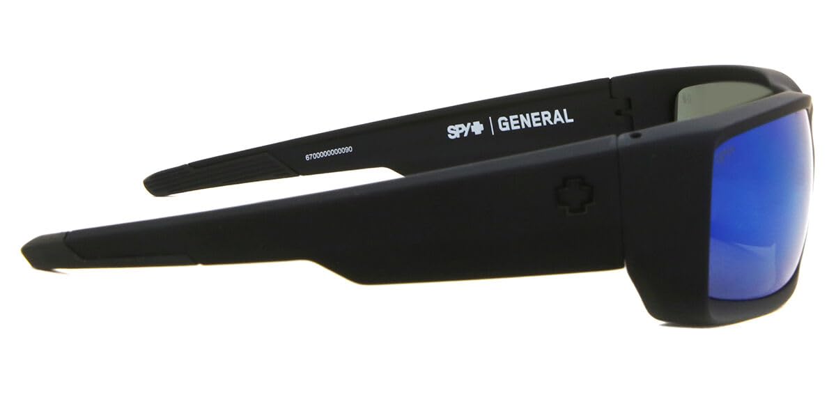 SPY General Matte Sunglasses - Black, Happy Dark Gray, Green Polarized with Dark Blue Mirror Lenses for Outdoor Sports & Driving
