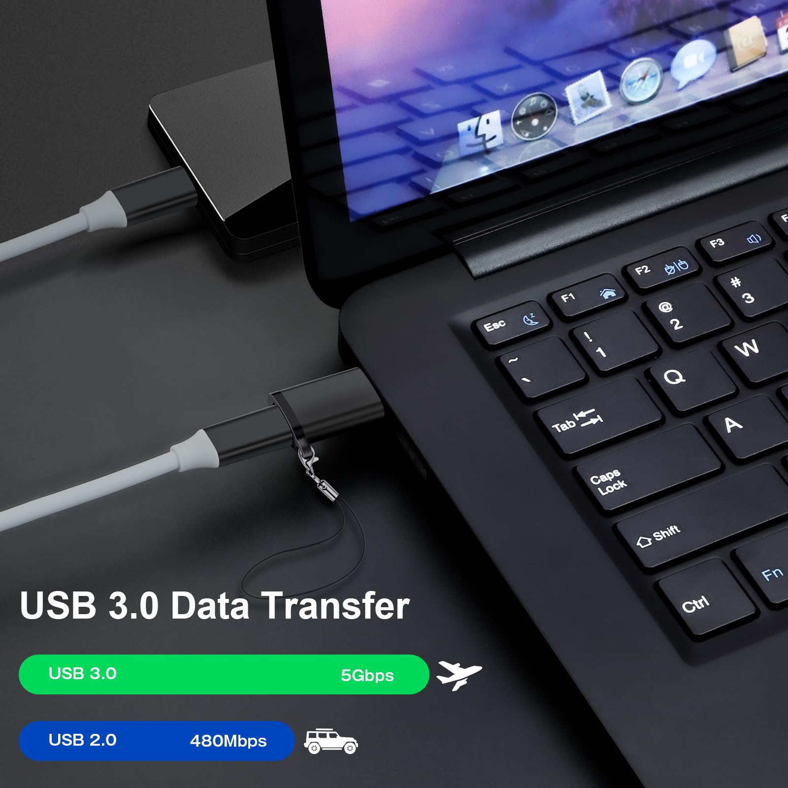 Aolcev 3-Pack USB to USB C Adapter - Type C Female to USB A Male Converter for iPhone 16/15/14/13/12 Pro Max Plus, Samsung Galaxy S25/S24, iPad 10/9/Air 6/5/Mini 7/6 - Fast Car Charging & Data Transfer for Travel, Office & Home Use