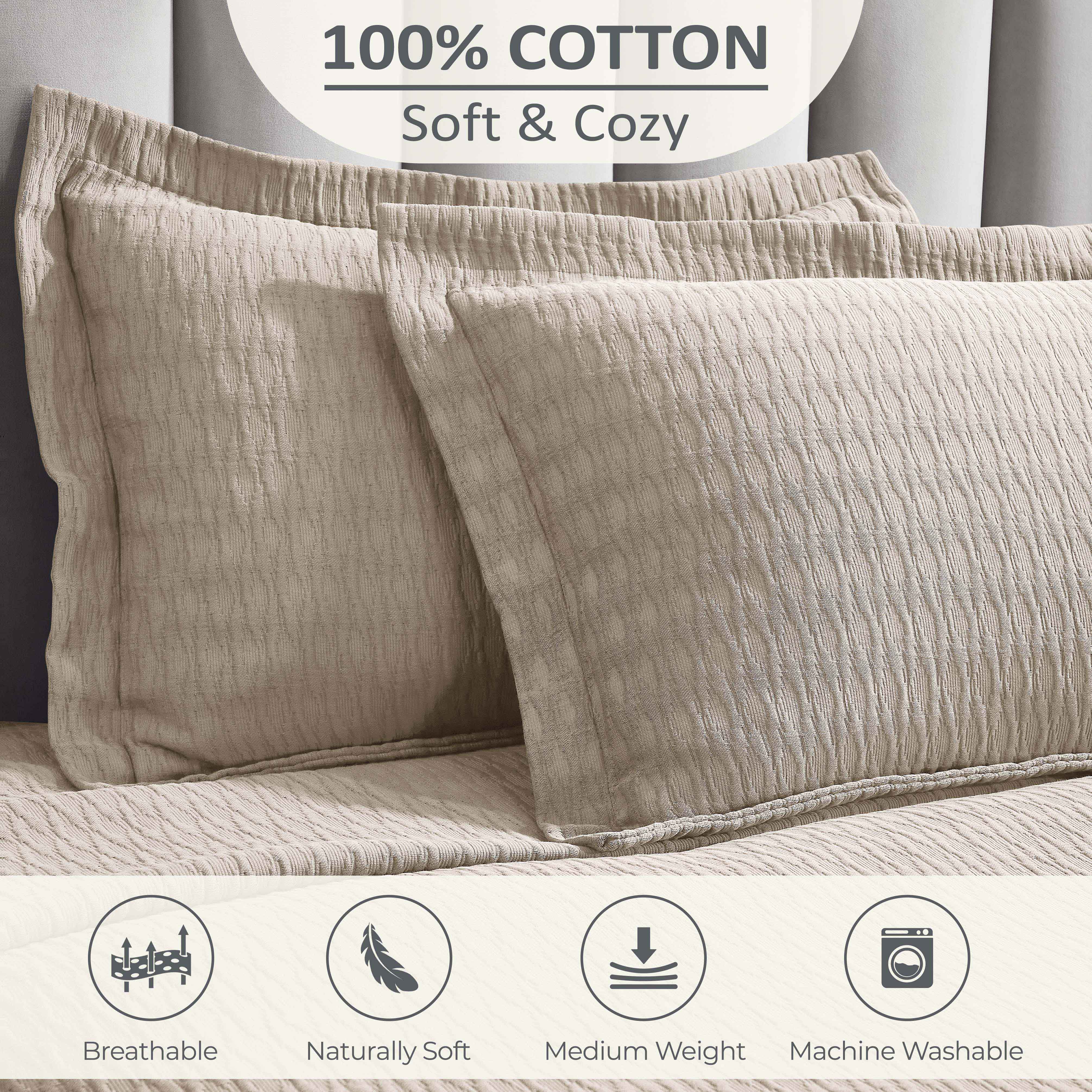 Calvert Cotton Medium Weight Geometric Matelasse Bedspread Set - Queen Size Luxury Bed Cover for Modern Bedroom Decor | Perfect for Guest Rooms, Master Suites & Airbnb Styling