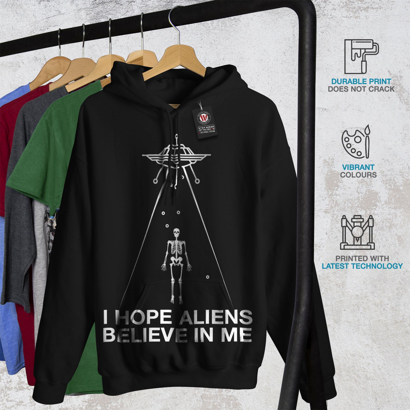 Wellcoda Hope Beings Believe Men's Hoodie - Space Print Pullover Sweatshirt for Casual Wear & Street Style Fashion
