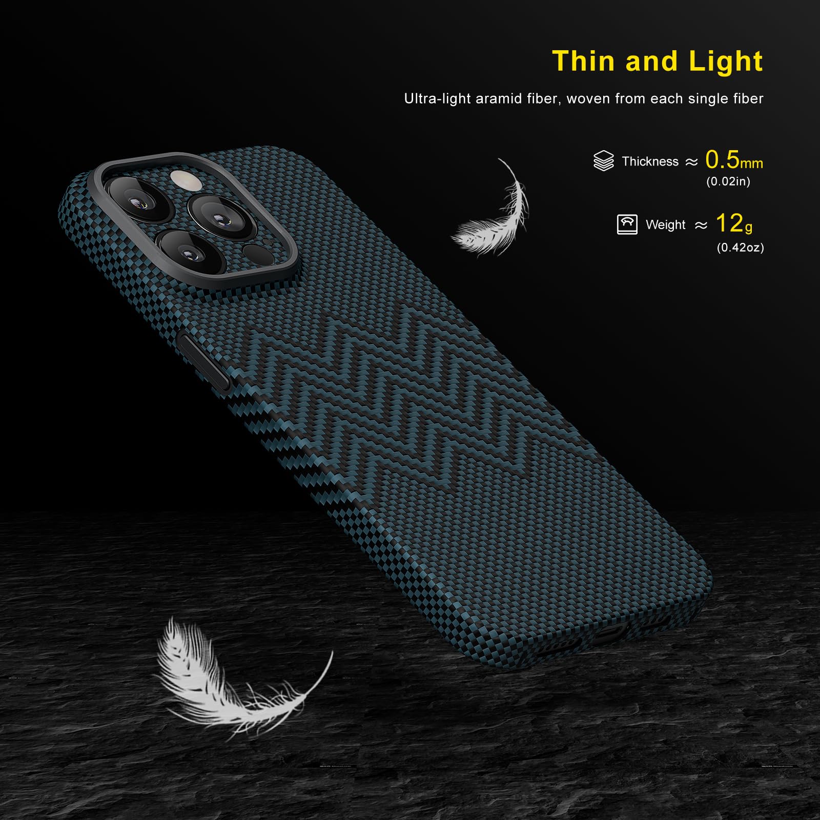Memumi for iPhone 15 Pro Carbon Fiber Case - Ultra Thin 0.5mm Aramid Fiber Slim Fit Protective Cover with Wavy Texture (Dream Series Wavy Blue) | Durable & Stylish Phone Case for Everyday Use, Work & Travel