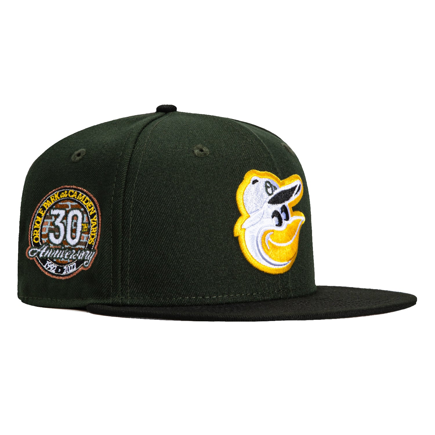 New Era 59Fifty Baltimore Orioles 30th Anniversary Snapback Cap with Stadium Patch - Green, Black & Gold | MLB Baseball Fan Gear for Games & Collectors