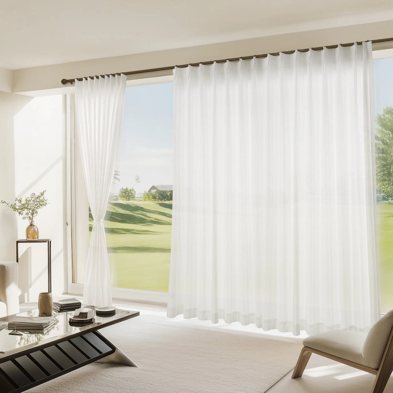 Mirage Double Sided UV Blocking White Sheer Curtains - Lightweight Breathable Thermal Insulated Custom Drapes for Living Room & Bedroom | Pleated Design for Home Decor