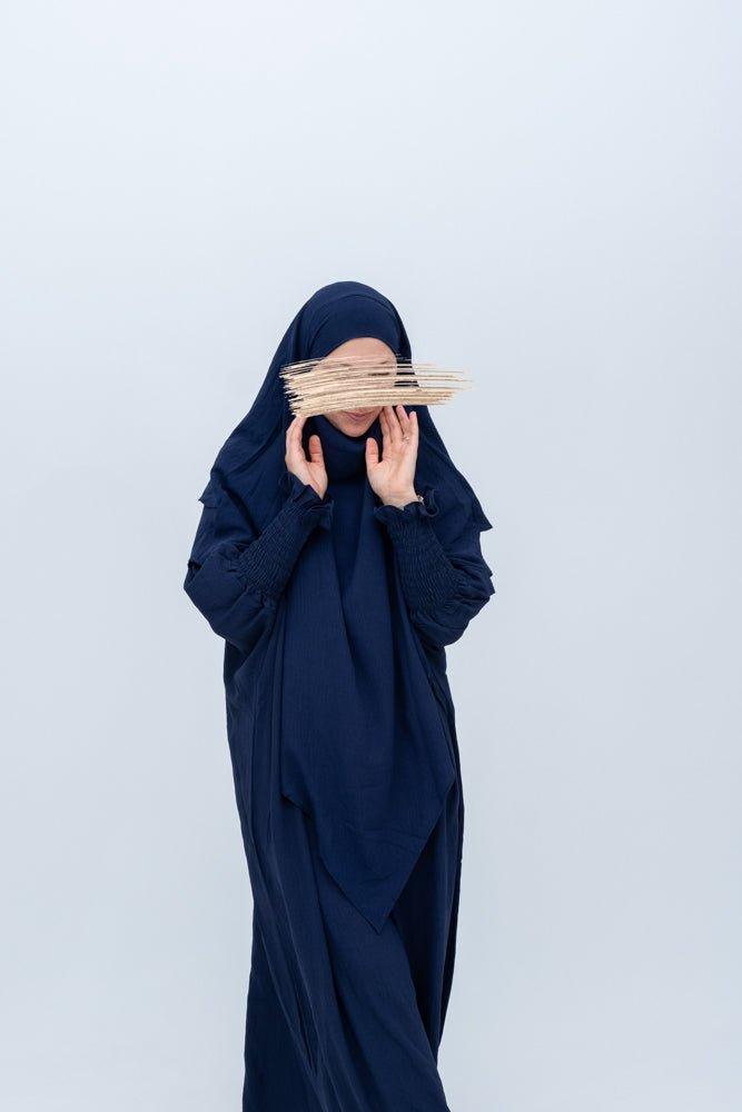 Navy Blue Premium Prayer Gown for Umrah & Salah - Modest Islamic Prayer Dress for Women, Comfortable & Breathable Fabric for Home & Mosque Worship