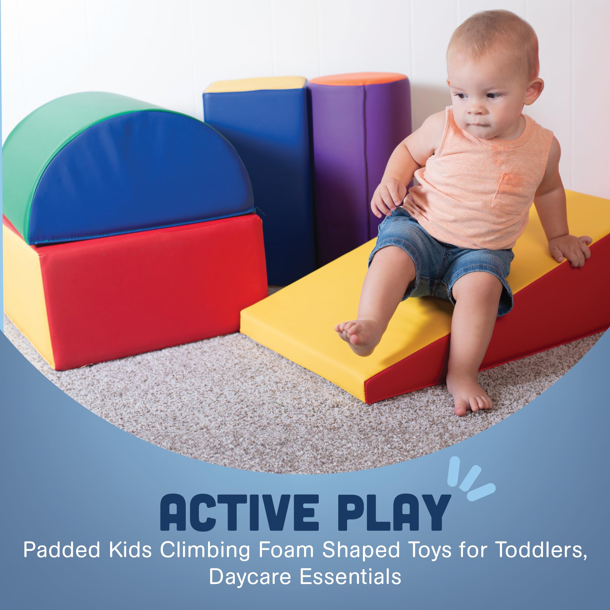 Constructive Playthings Soft Foam Climbing Toys for Toddlers & Kids - 5-Piece Padded Shapes Set with Sturdy Vinyl Cover | Daycare & Indoor Play Equipment | Easy to Clean, Safe & Durable for All Ages | Perfect for Preschools, Playrooms & Home Play Areas