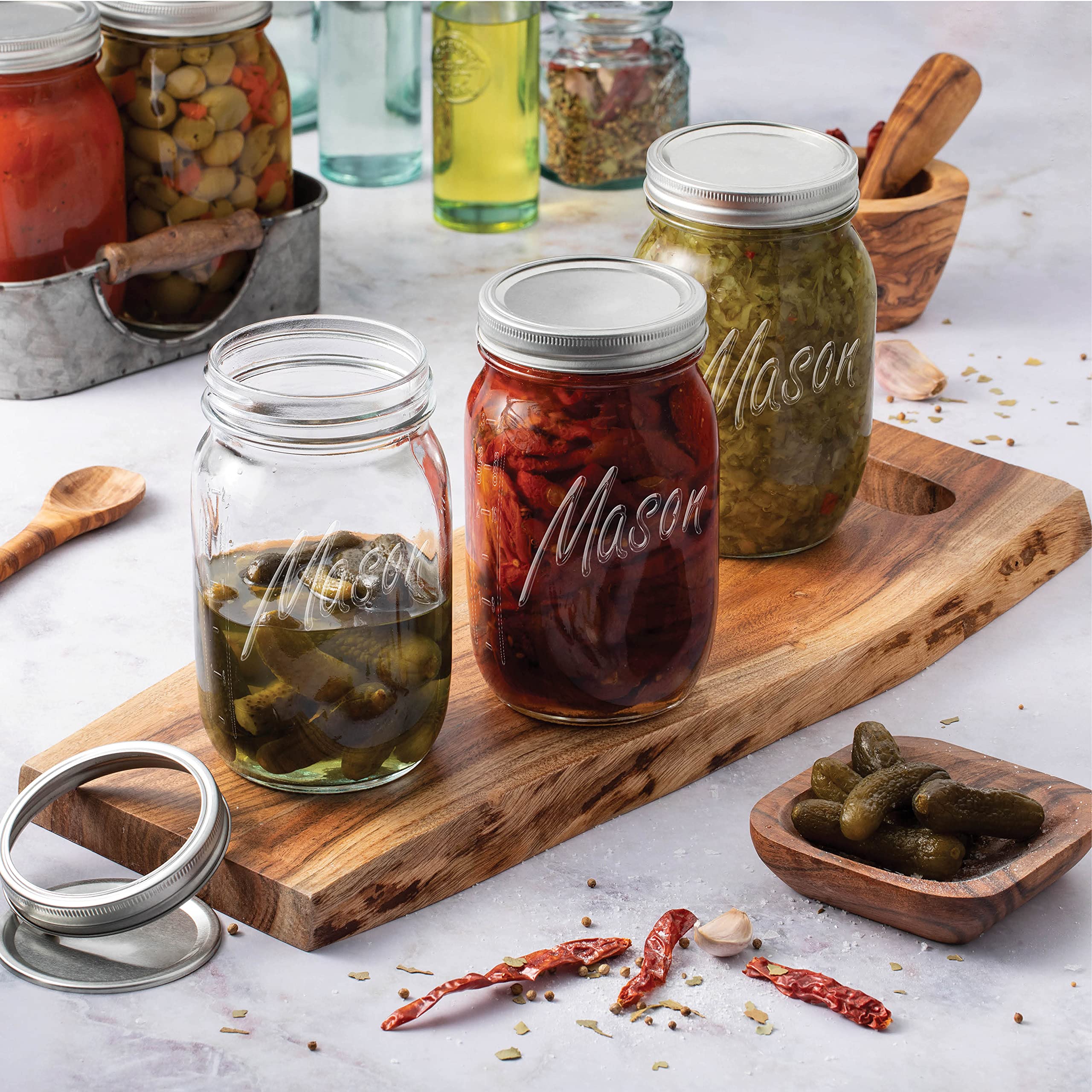 Paksh Novelty 32 oz Mason Jars 4-Pack - Airtight Glass Food Storage Containers for Pickling, Canning, Jam, Jelly & Fruit Preserves - Perfect for Home Decor, Candle Making & Overnight Oats - BPA Free Kitchen & Pantry Organization Essentials