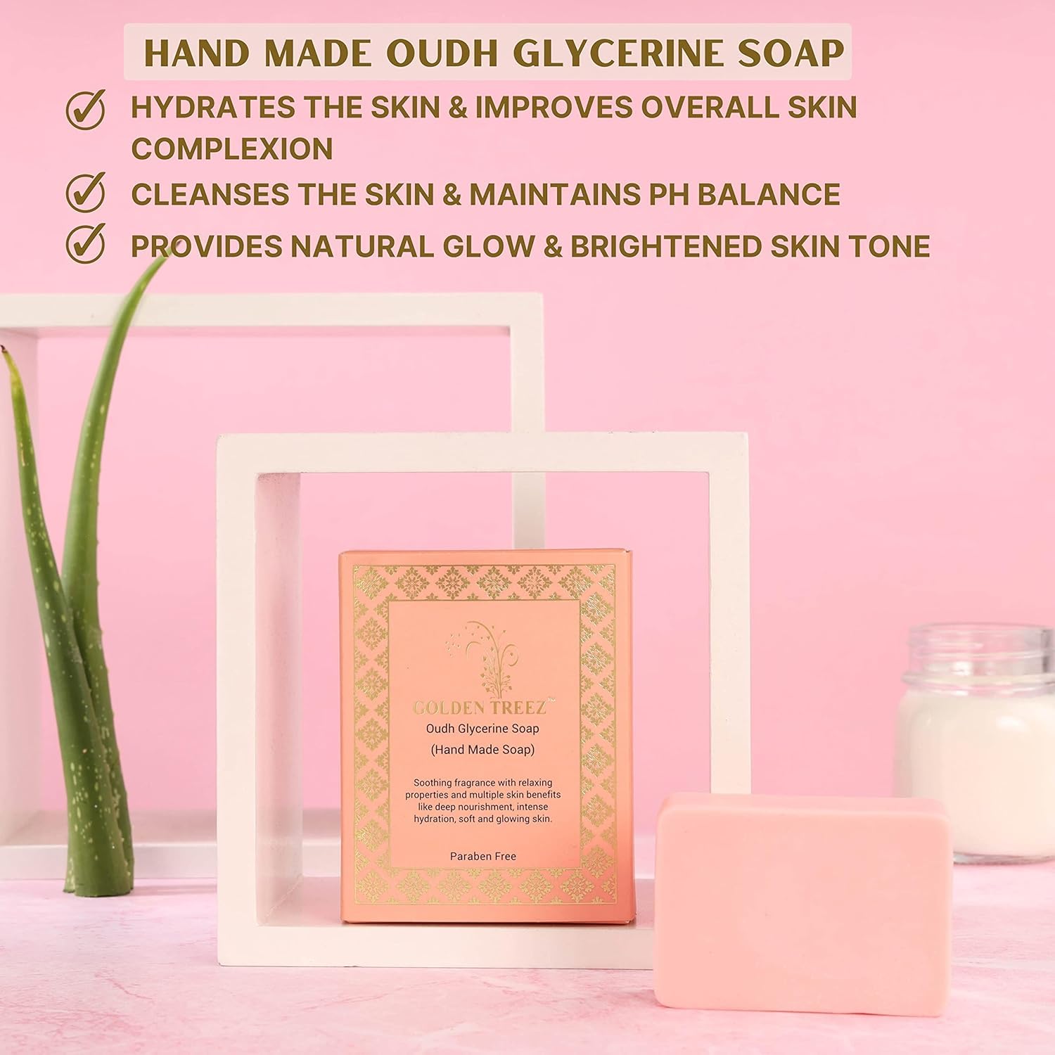 Golden Treez Oudh Soap - Natural Goat Milk & Aloe Vera Bath Bar for Soft Skin | Paraben-Free, Sulfate-Free, Cruelty-Free Luxury Soap (115g) | Perfect for Dry Skin Care, Sensitive Skin Treatment & Spa Day Relaxation