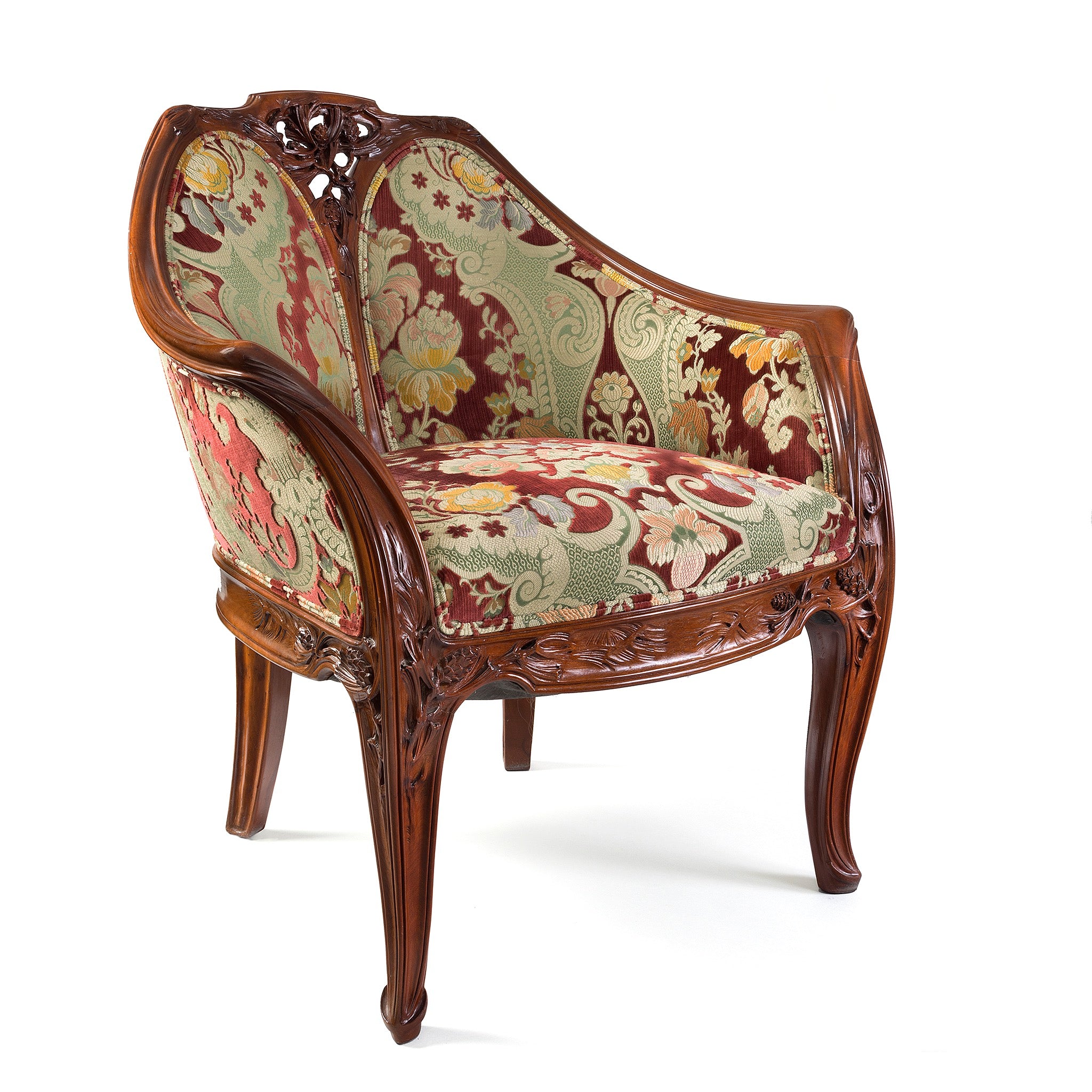 Louis Majorelle Les Pins Carved Mahogany Armchair - Antique French Art Nouveau Dining Chair - Elegant Handcrafted Wooden Seat for Home Decor & Vintage Collectors - Perfect for Dining Rooms, Lounges & Collector Displays