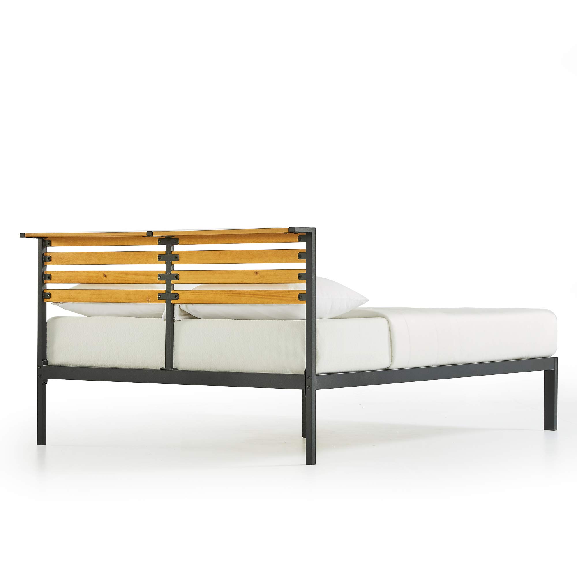 Solid Pine Wood Mellow Kasi Metal Platform Bed with Panel Headboard Shelf - King Size Easy Assembly Bed Frame (SHPB-KAK) | Perfect for Modern Bedrooms, Guest Rooms & Small Spaces