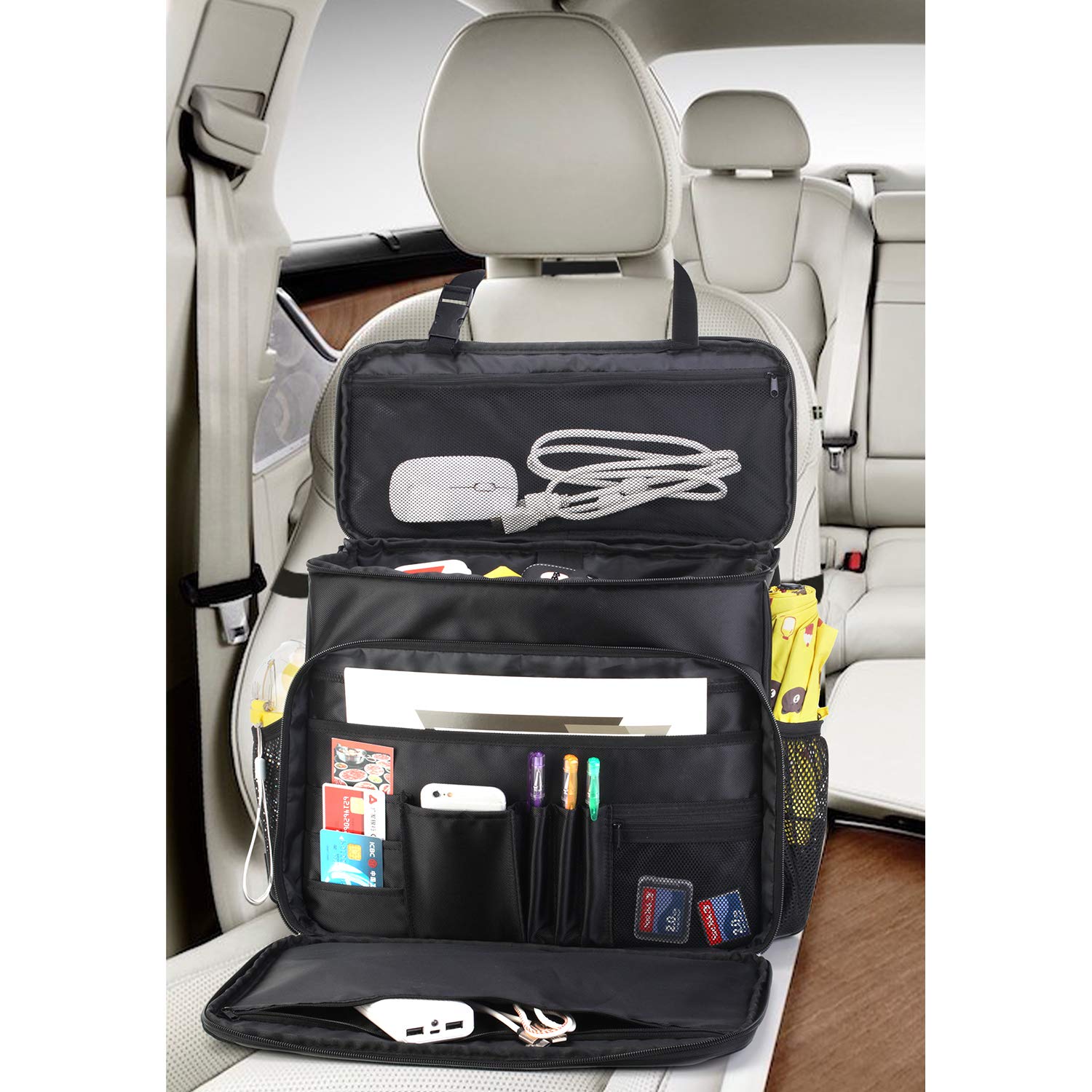 CURMIO Tactical Patrol Bag for Law Enforcement - Durable Car & Truck Seat Organizer with Padded Laptop Sleeve - Patent Design Black - Perfect for Police Gear Storage & Vehicle Organization