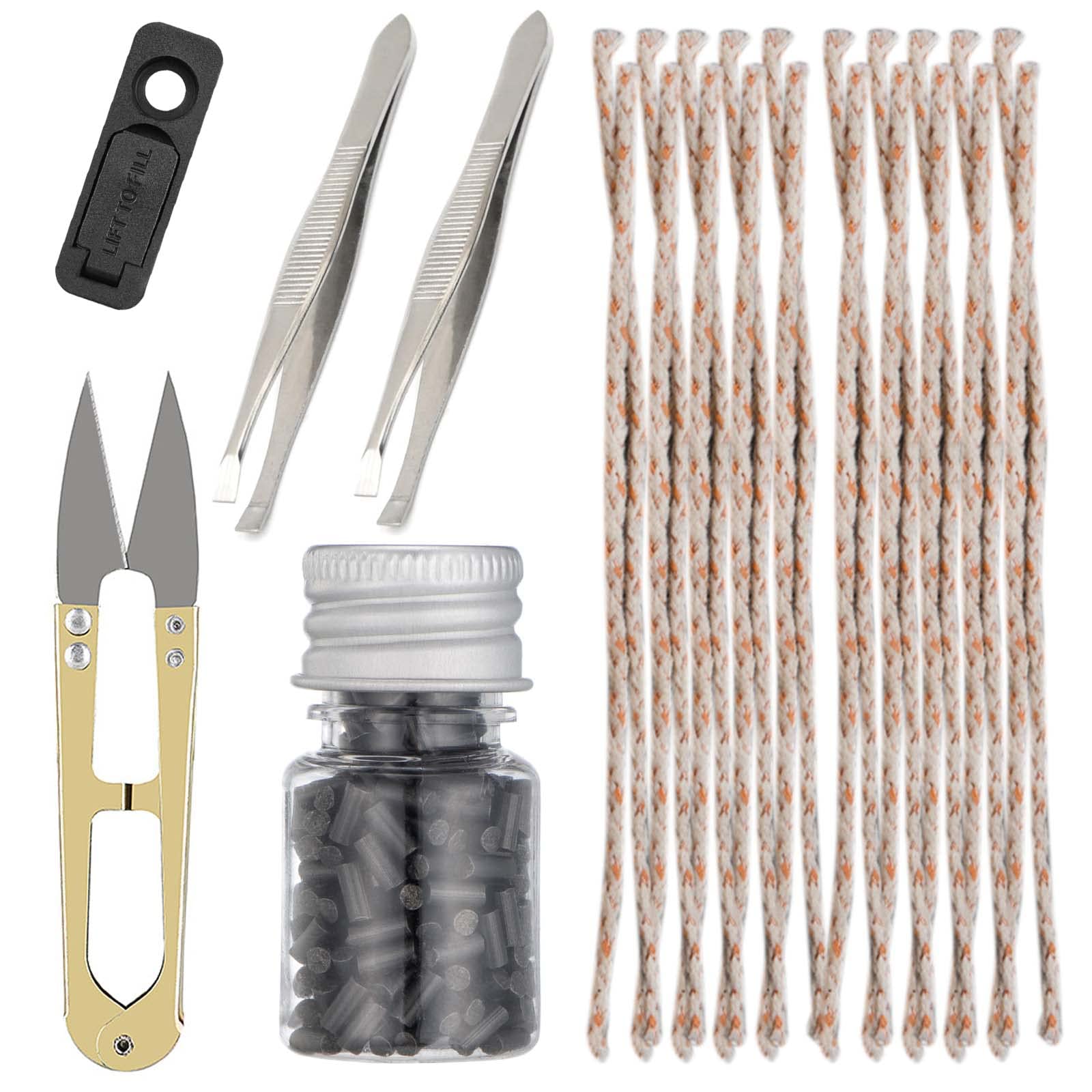 Universal Lighter Repair Kit - 200pcs Flint Stones, 20pcs Wicks, 2pcs Tweezers, 1pc Rubber Felt Pad & Mini Scissors for Gas/Oil Lighters - Black - Perfect for Zippo, Butane & Fluid Lighter Maintenance at Home, Camping or Outdoor Adventures