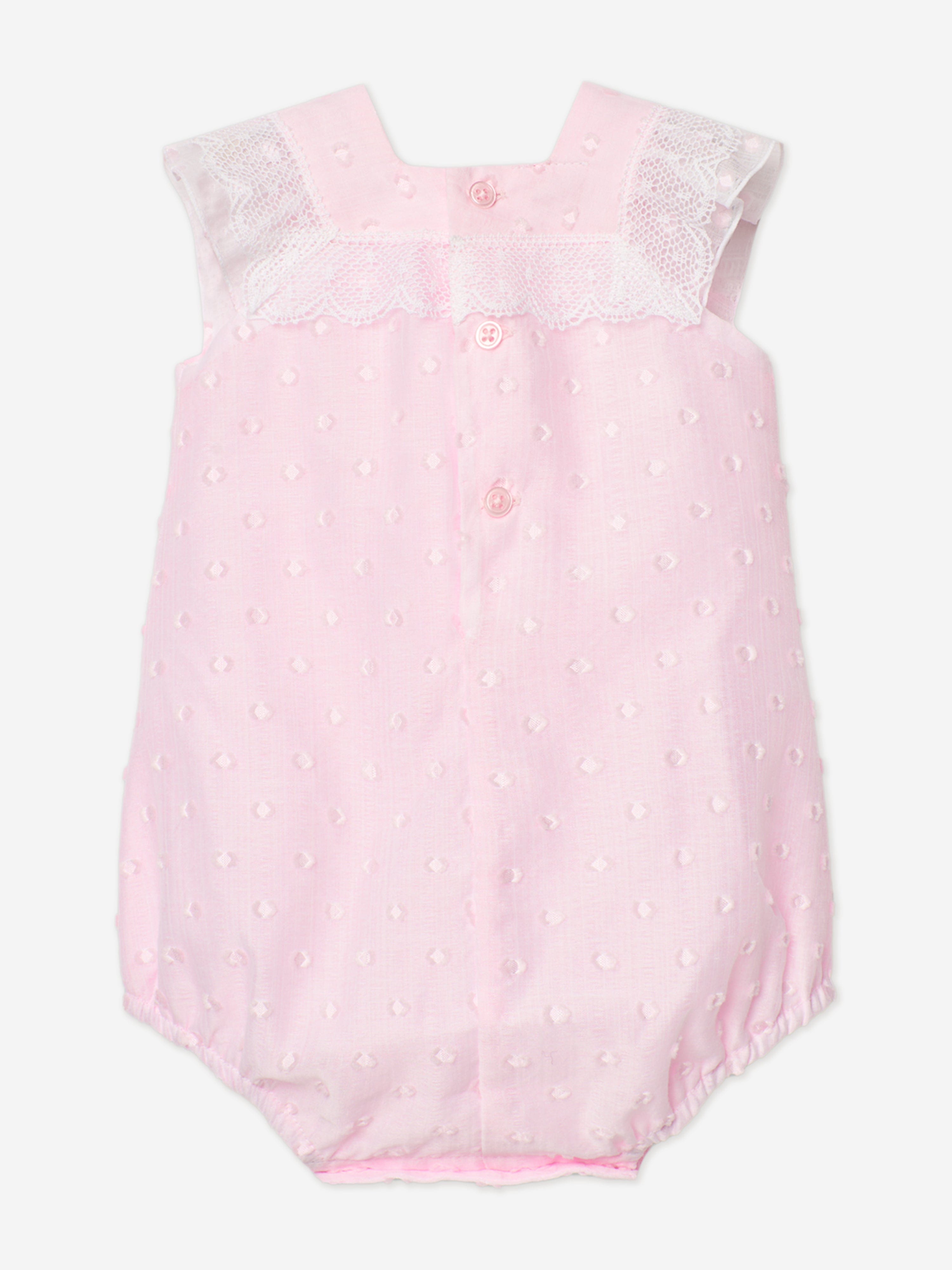 **Pink Lace Trim Romper for Baby Girls – Soft & Comfortable Outfit for Photos, Parties & Everyday Play**