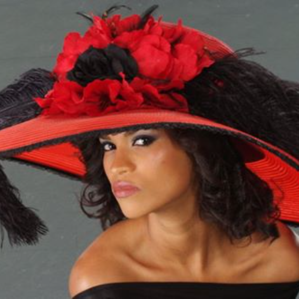 AC7038 Wide Brim Red Straw Ladies Summer Dress Hat - Perfect for Beach, Garden Parties & Outdoor Weddings