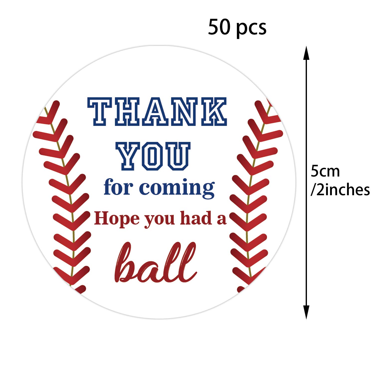 50 Pack Baseball Stickers - 2 Inch Round Baseball Party Favor Labels for Birthday Decorations, Team Sports Events & Thank You Gifts - Perfect for Baseball Theme Parties, Locker Decor, Scrapbooking & Water Bottles