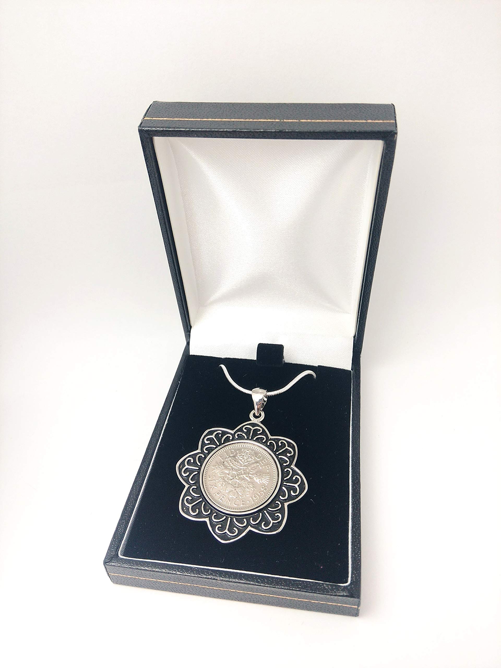 Vintage 1966 English Sixpence Pendant - Rhodium Plated Coin Necklace - Perfect Birthday Gift & Collectible Jewelry for Special Occasions