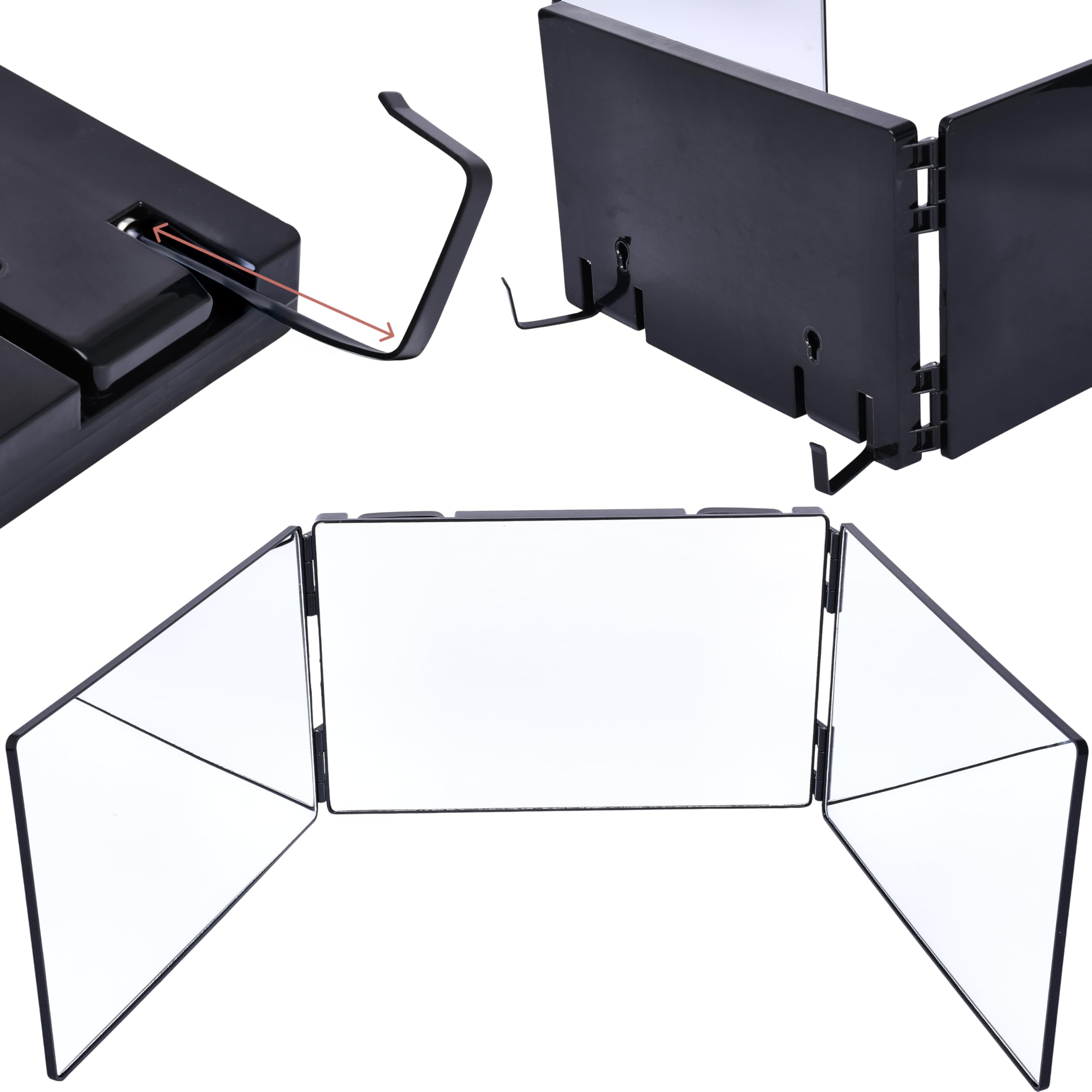 Hamilton Hills Adjustable 360° Trifold Barber Mirror - Wall Mount or Hanging Triple-Section Mirror for Hair Styling, Makeup & Grooming - Perfect for Salon, Bathroom & Home Use