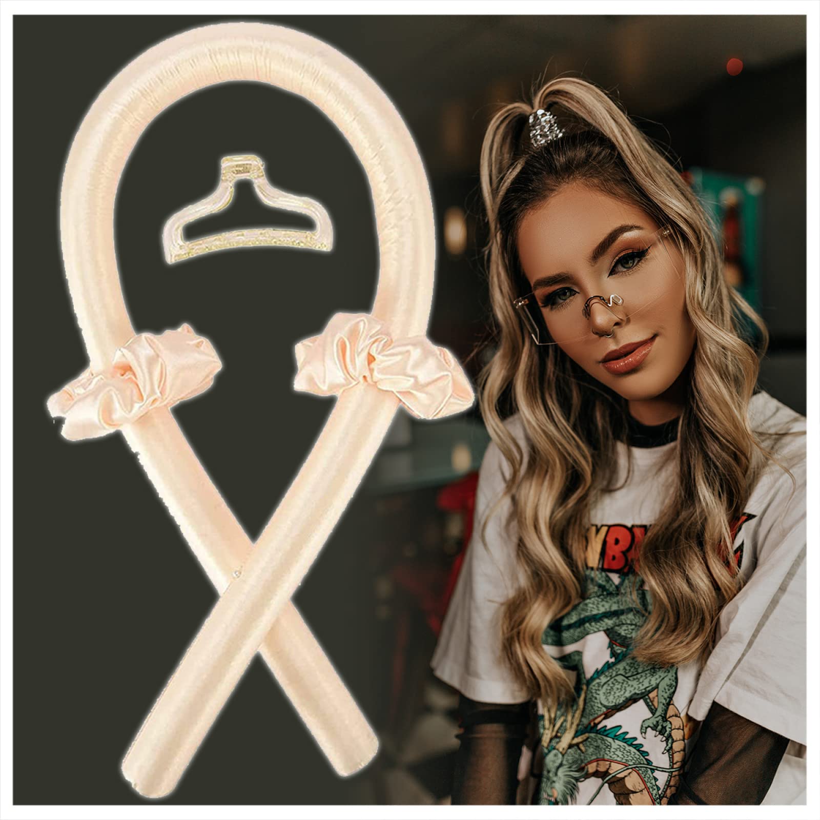 GOOFFY Heatless Hair Curlers - Silk Curling Ribbon Rods for Overnight Curls, No Heat Hair Styling Tool for Long & Medium Hair with Yellow Headband | Perfect for Home Use, Parties, Weddings & Everyday Styling
