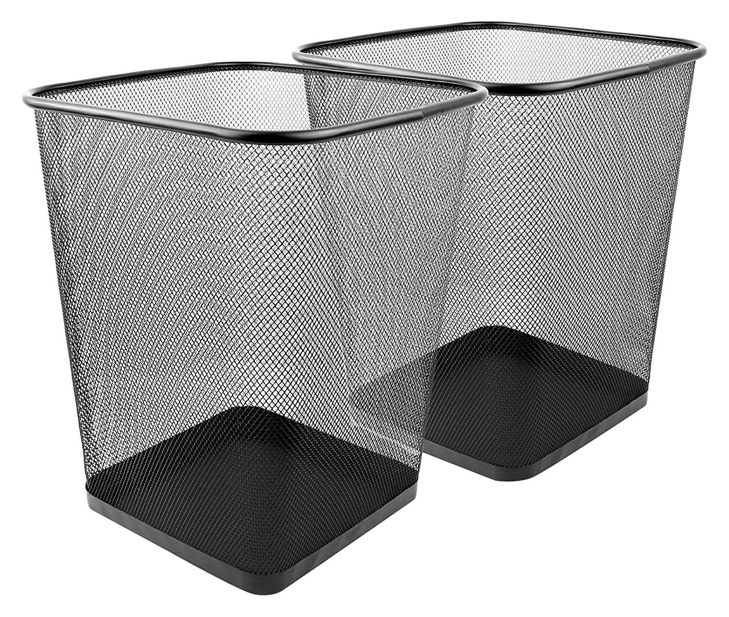 Greenco 2-Pack 6 Gallon Black Mesh Square Trash Cans - Lightweight & Sturdy Small Waste Baskets for Home, Office, Kitchen, Bedroom - Perfect Under Desk Garbage Bin for Recycling, Den or Small Spaces