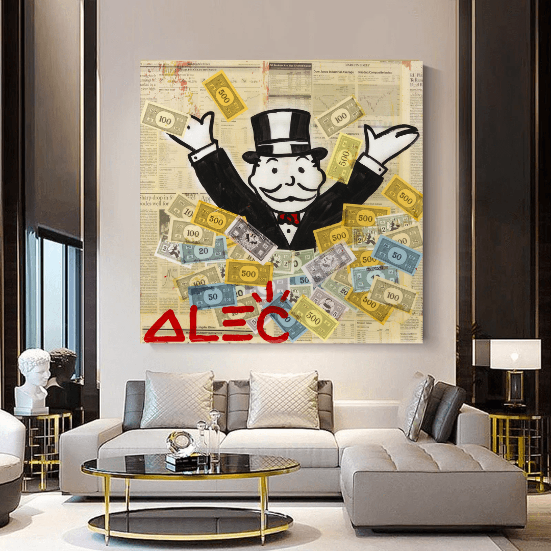 Alec Monopoly Money Man Millionaire Canvas Wall Art - Modern Pop Art Home Decor for Living Room, Office & Game Room