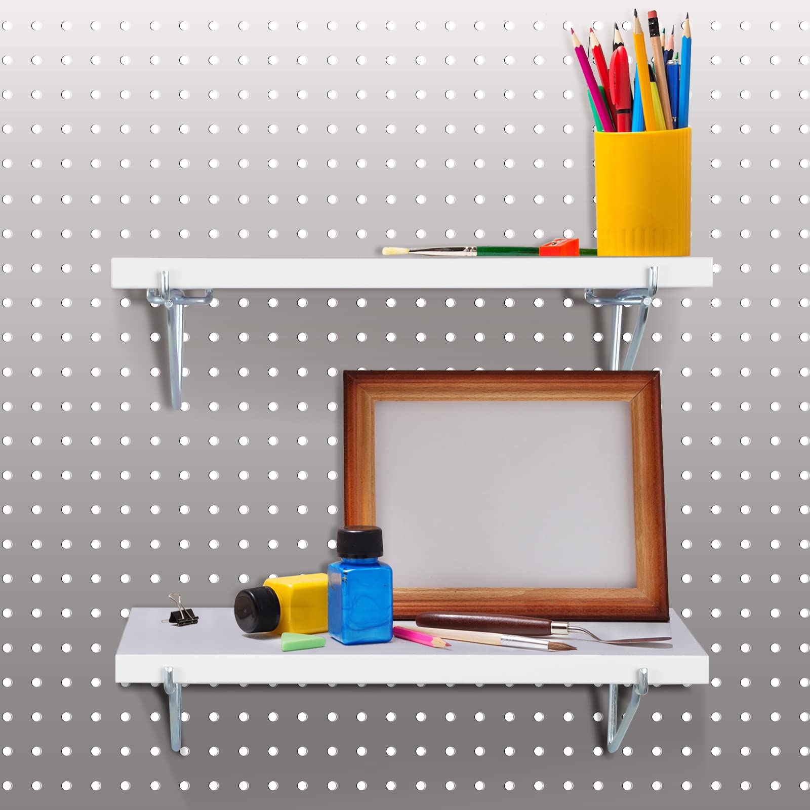 Blulu 4-Piece Large Pegboard Shelf Kit - Durable Fiberboard Pegboard Shelving with Stain-Resistant Storage Brackets - Wall Organizer for Garage, Kitchen & Workshop (10 x 5.7 Inches, White) - Perfect for Tools, Spices & Craft Supplies Storage
