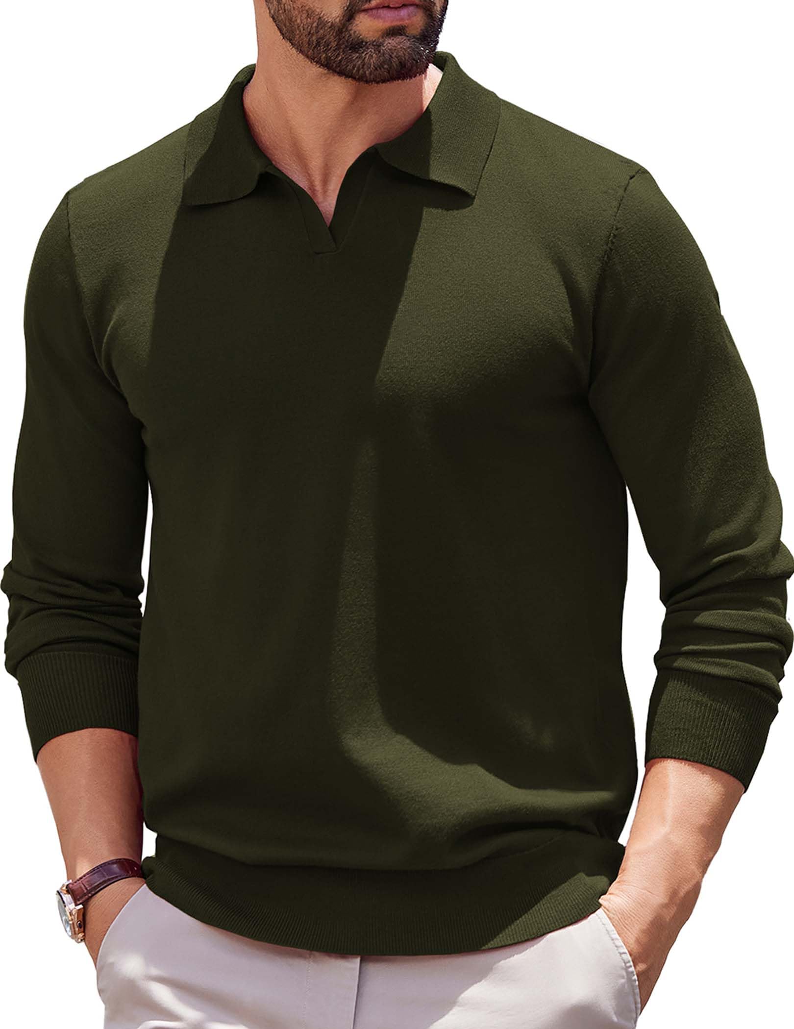 COOFANDY Men's Lightweight Ribbed Knit Polo Sweater - Long Sleeve Pullover Shirt for Casual & Business Wear | Perfect for Office, Date Night & Weekend Outings