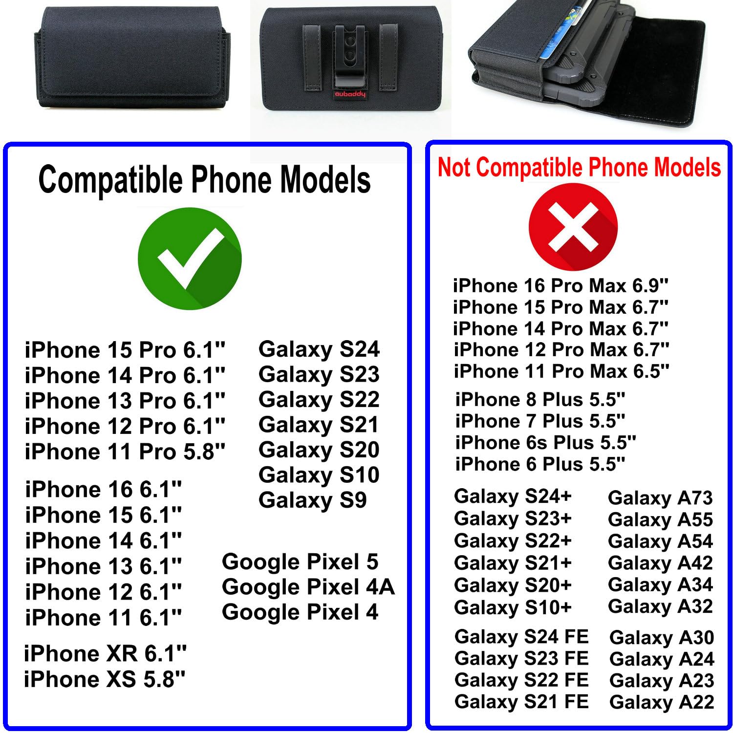 Dual Phone Holster Pouch - Nylon Belt Case for 2 Phones - Compatible with iPhone 16/15/14/13/12/11 Pro & iPhone 16/15/14/13/12/11 & Samsung Galaxy S24/S23/S22/S21/S20 (Small Size) - Perfect for Running, Hiking, Work & Outdoor Activities
