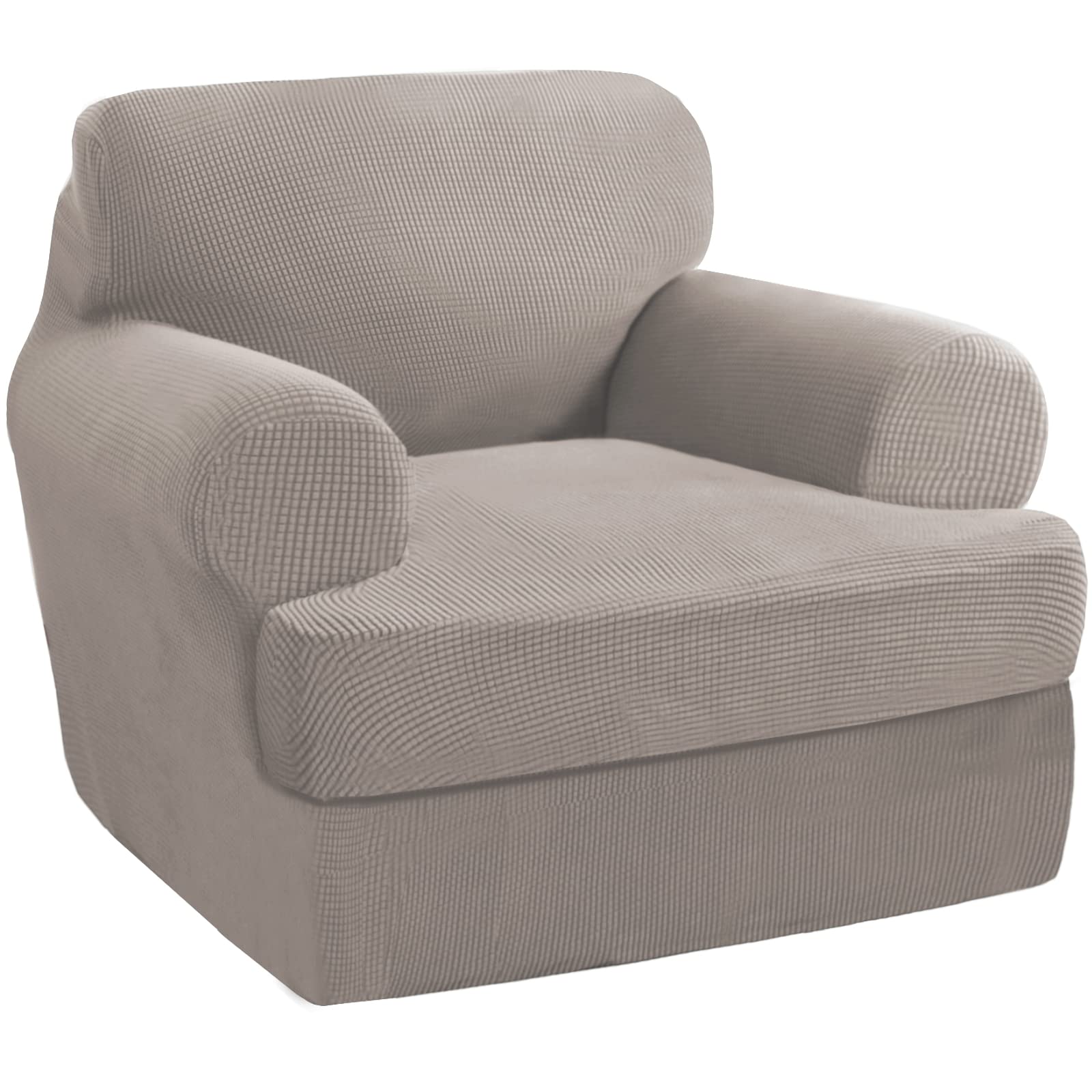 PrinceDeco 2-Piece Stretch Armchair Slipcover Set with T-Cushion Cover - Soft Furniture Protector for Living Room, Machine Washable Taupe Fabric - Perfect for Sofas, Recliners & Accent Chairs