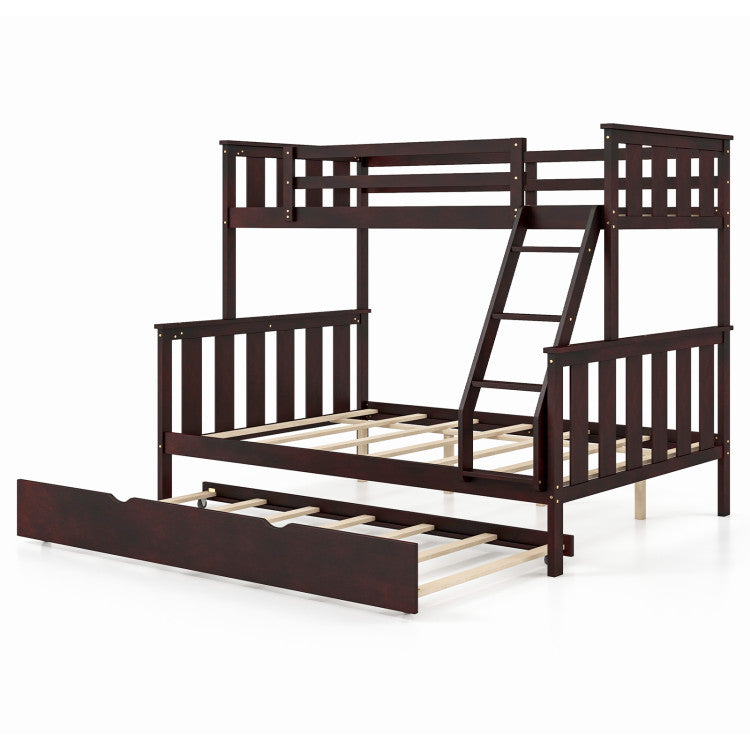 Costway 3-in-1 Convertible Twin Over Full Bunk Bed with Trundle & Ladder - Space Saving Kids Bunk Bed for Small Rooms, Guest Rooms & Vacation Homes