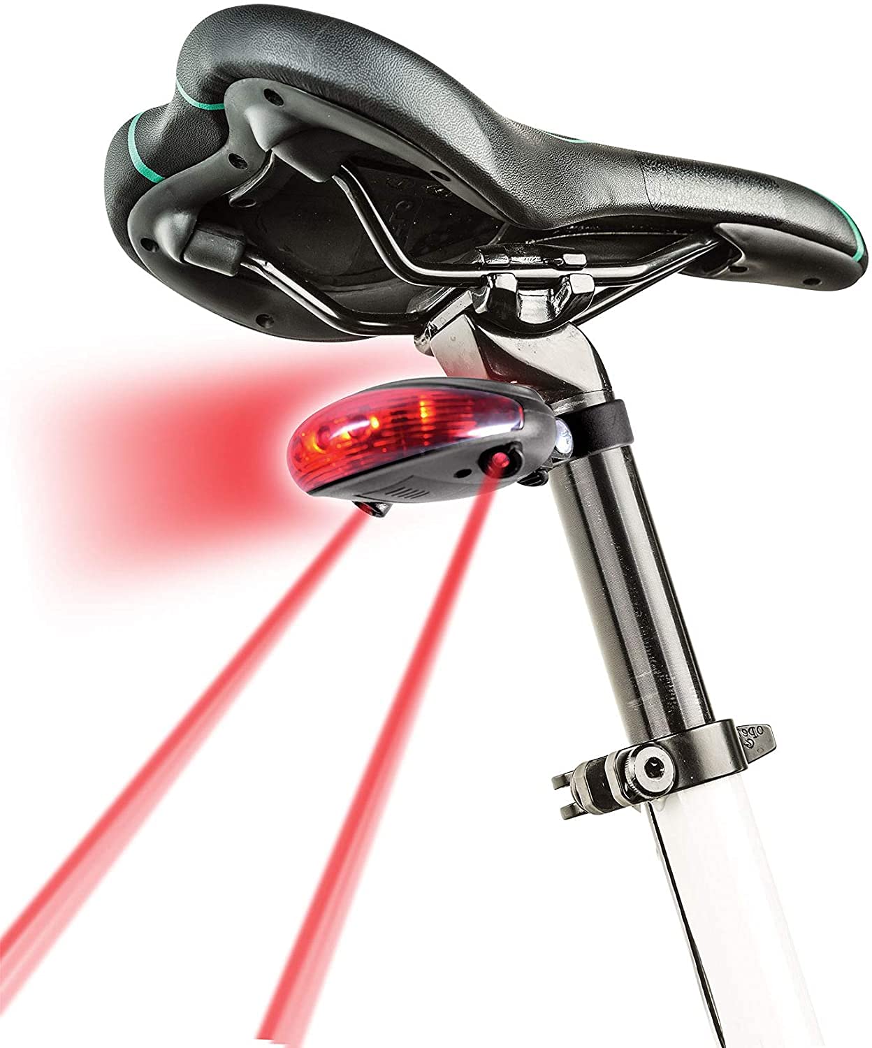 5 LED 7 Mode Laser Bike Tail Light with 2 Laser Beams - Waterproof Bicycle Rear Light with Dual Buttons for Night Cycling - Perfect for Commuting, Mountain Biking & Road Safety
