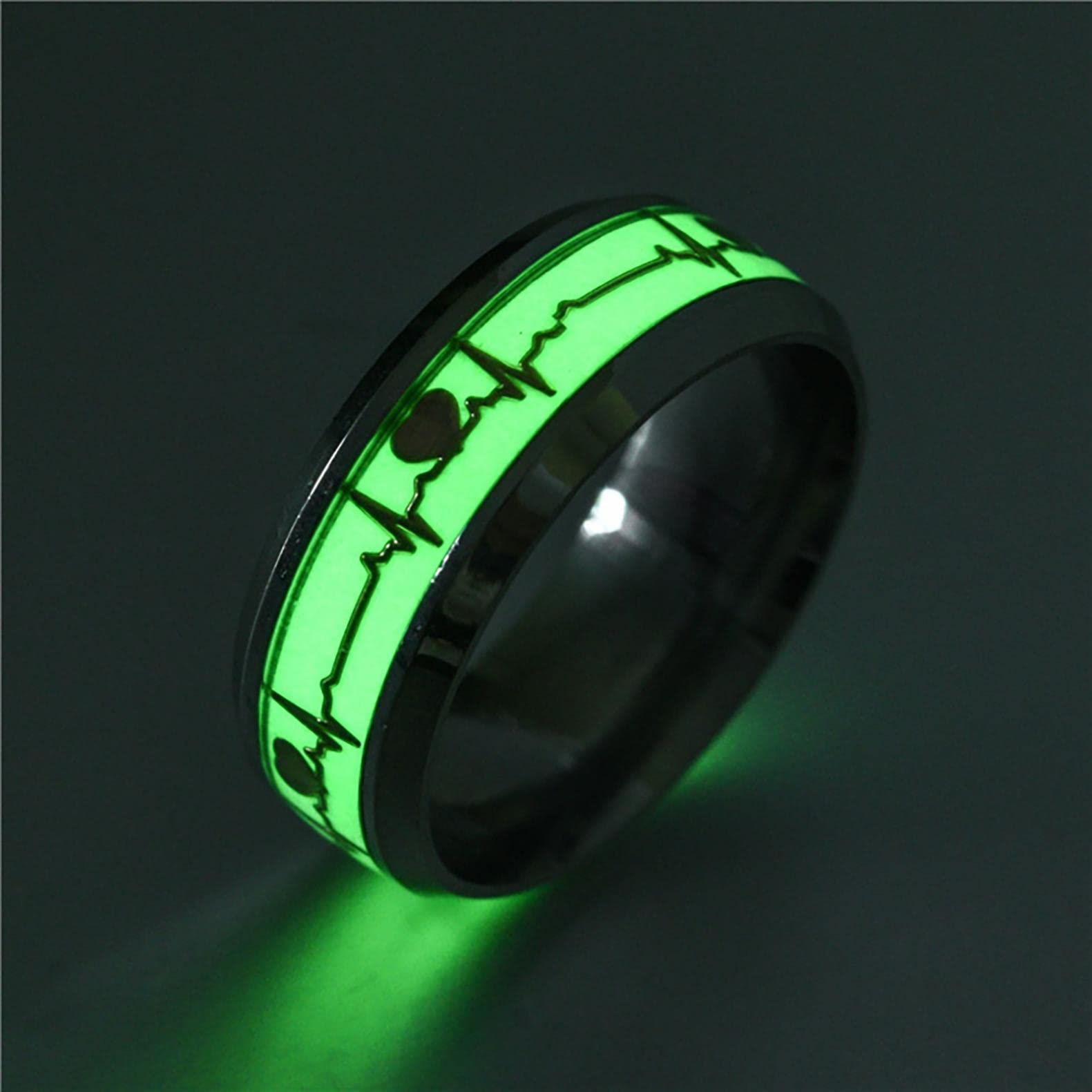 XIAOMEIO Glowing Heartbeat Ring - Stainless Steel Luminous Promise Ring for Men & Women (Silver, Size 9) - Romantic Gift for Couples, Anniversary & Valentine's Day