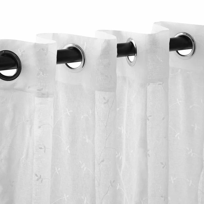 Embroidered Delicate Flower Sheer Grommet Curtain Panel Set - Elegant Window Treatment for Living Room & Bedroom