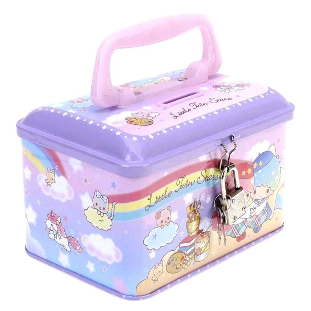 Ellon Little Twin Stars Metal Money Coin Bank with Lock & Handle - Secure Savings Box for Kids & Collectors - Perfect for Birthday Gifts, Piggy Bank Alternative & Home Decor